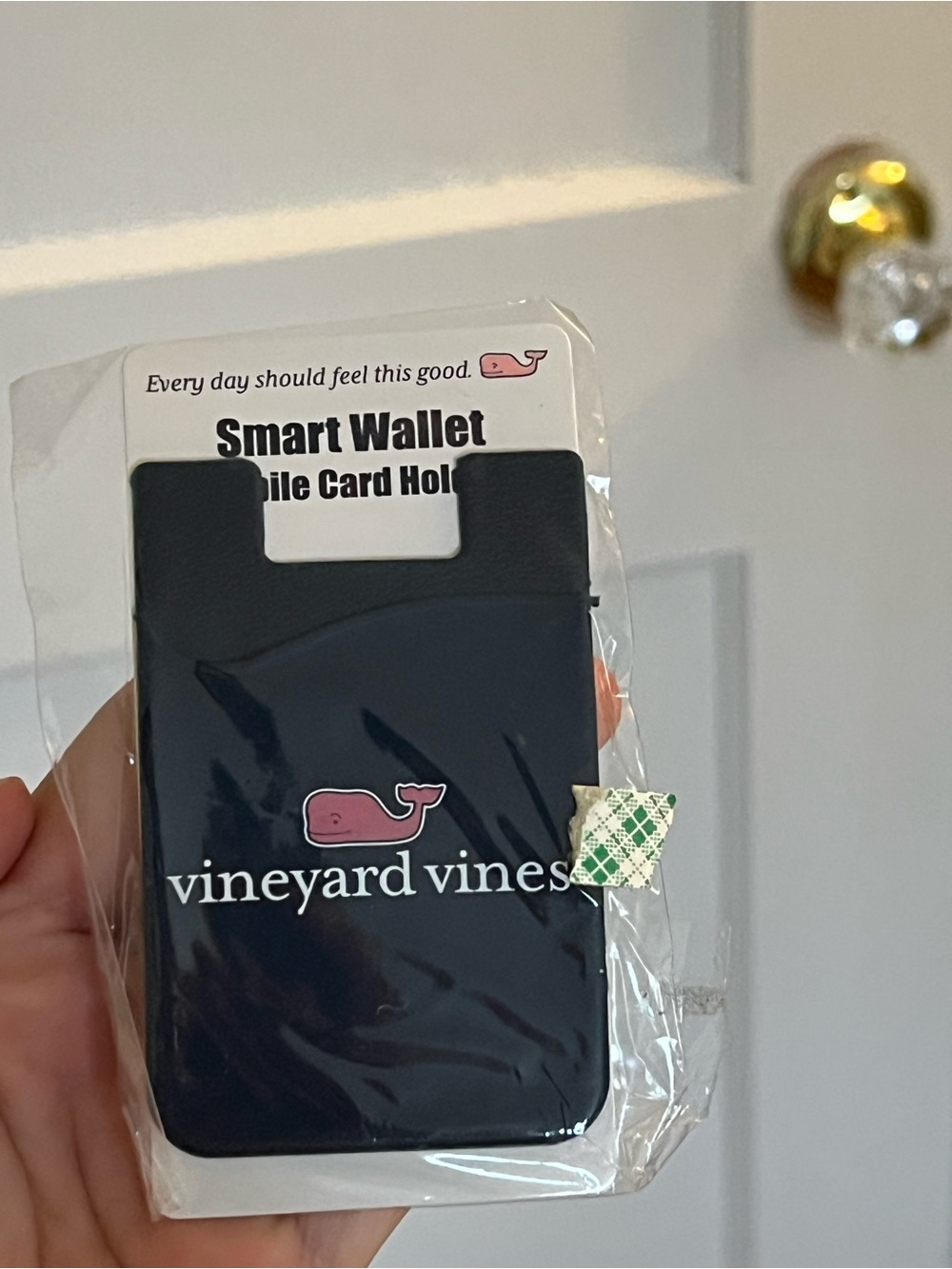 Vineyard Vines Navy Silicone Smart Wallet with Pink Whale Logo